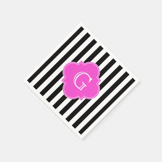 Schwarz-weiße Streifen, bedrucktes, rosafarbenes Q Serviette (Ecke)