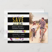 Schwarz-weiße Streifen Blumenhochzeit Rettete unse Ankündigungspostkarte (Vorne/Hinten)