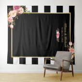 Schwarz-weiße Streifen Blumenzange Hintergrund Wandteppich (Beispiel (Horizontal))