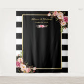 Schwarz-weiße Streifen Blumenzange Hintergrund Wandteppich (Vorderseite)