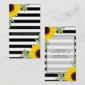 Schwarz-weiße Streifen Ecke Sonnenblumen Blumen Ch Visitenkarte (Vorne/Hinten)