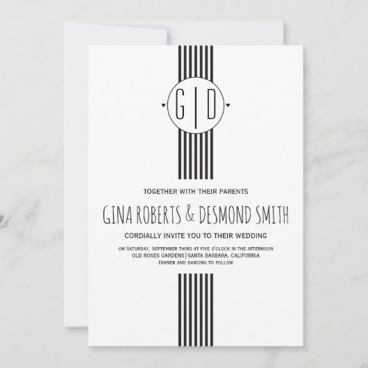 Schwarz-weiße Streifen, Einladung zur Hochzeit in (Vorderseite)