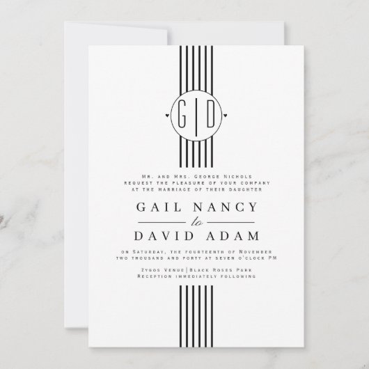 Schwarz-weiße Streifen, Einladung zur Hochzeit in (Vorderseite)