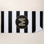 Schwarz-weiße Streifen Elegangoldenes Monogramm Strandtuch (Vorderseite)