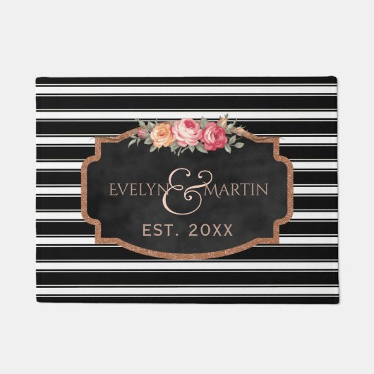 Schwarz-weiße Streifen | Elegantes Jahr für Monogr Fußmatte (Vorderseite)