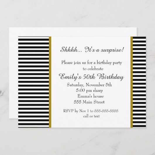 Schwarz-weiße Streifen-erwachsene Einladung (Vorne/Hinten)