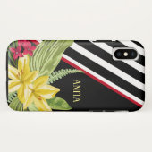 Schwarz-weiße Streifen Gelbe Blumen Case-Mate iPhone Hülle (Rückseite (Horizontal))