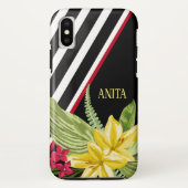 Schwarz-weiße Streifen Gelbe Blumen Case-Mate iPhone Hülle (Rückseite)