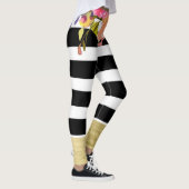 Schwarz-weiße Streifen Glam Gold Moderner Blumench Leggings (Rechts)