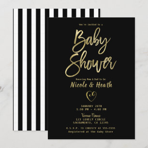 Schwarz Weiße Streifen Gold Chic Babyparty Einladung