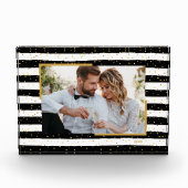 Schwarz-weiße Streifen Gold Dots benutzerdefiniert Fotoblock (Vorderseite)