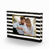 Schwarz-weiße Streifen Gold Dots benutzerdefiniert Fotoblock (Rechts)