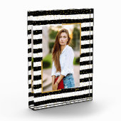 Schwarz-weiße Streifen Gold Dots benutzerdefiniert Fotoblock (Links)
