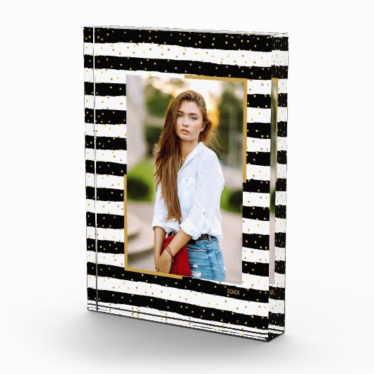 Schwarz-weiße Streifen Gold Dots benutzerdefiniert Fotoblock (Rechts)