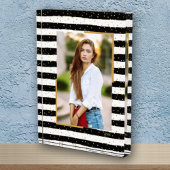 Schwarz-weiße Streifen Gold Dots benutzerdefiniert Fotoblock