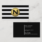 Schwarz-weiße Streifen Gold Foil Circle Business C Visitenkarte (Vorne/Hinten)