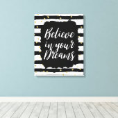 Schwarz-weiße Streifen Gold Funkelnd Confetti Leinwanddruck (Insitu (Holzboden))