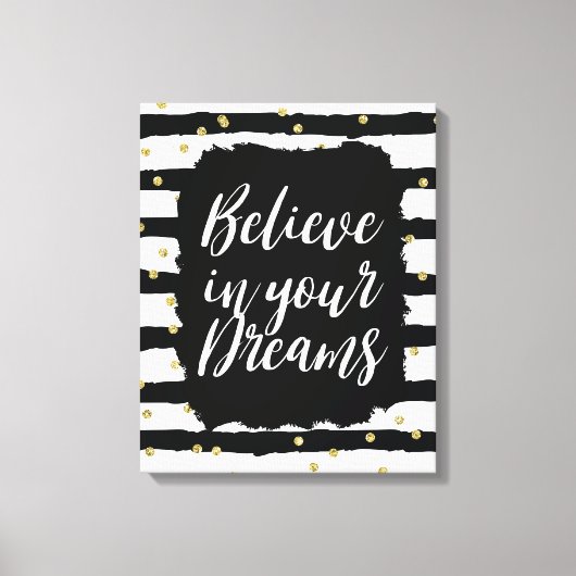 Schwarz-weiße Streifen Gold Funkelnd Confetti Leinwanddruck (Vorderseite)