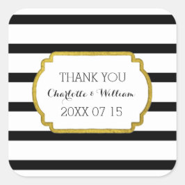 Schwarz-weiße Streifen Gold Gastgeschenk Hochzeit  Quadratischer Aufkleber