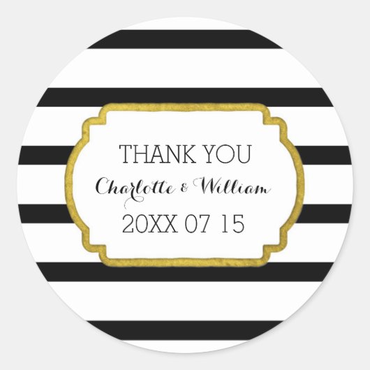 Schwarz-weiße Streifen Gold Gastgeschenk Hochzeit Runder Aufkleber (Vorderseite)