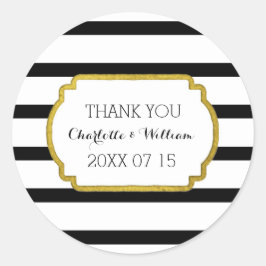 Schwarz-weiße Streifen Gold Gastgeschenk Hochzeit  Runder Aufkleber