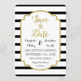 Schwarz-weiße Streifen Gold Hochzeit speichern das Save The Date