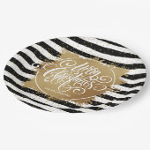 Schwarz-weiße Streifen Gold Imitate Fossil Weihnac Pappteller (Schrägansicht)