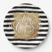 Schwarz-weiße Streifen Gold Imitate Fossil Weihnac Pappteller (Vorderseite)