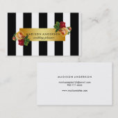 Schwarz-weiße Streifen Gold Vintage Blüte Visitenkarte (Vorne/Hinten)