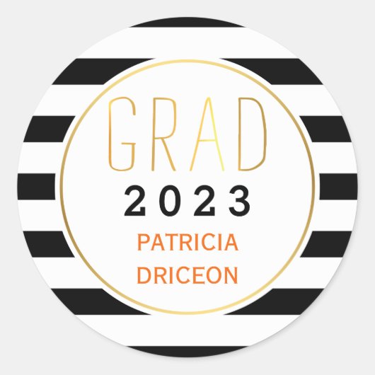 Schwarz-weiße Streifen grad 2016 trendiger Abschlu Runder Aufkleber (Vorderseite)