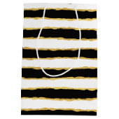 Schwarz-weiße Streifen Herz Mittlere Geschenktüte (Rückseite)