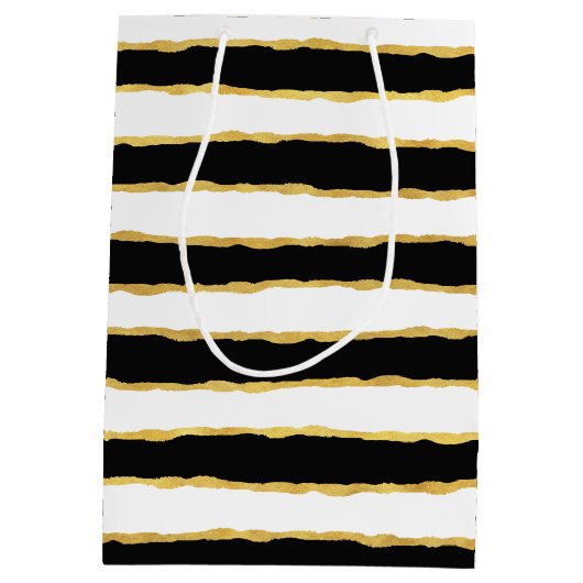 Schwarz-weiße Streifen Herz Mittlere Geschenktüte (Rückseite)