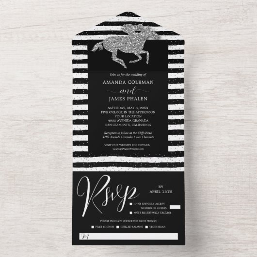 Schwarz-weiße Streifen Hochzeit All In One Einladung (Innen Boden)