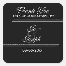 Schwarz-weiße Streifen Hochzeit danke Quadratischer Aufkleber