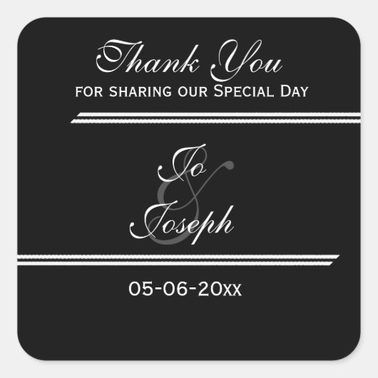 Schwarz-weiße Streifen Hochzeit danke Quadratischer Aufkleber (Vorderseite)