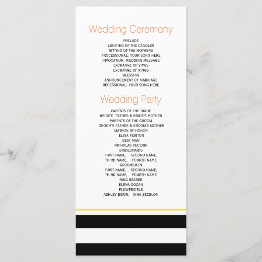 Schwarz-weiße Streifen, Hochzeitsprogramm für Kora Programm (Rückseite)