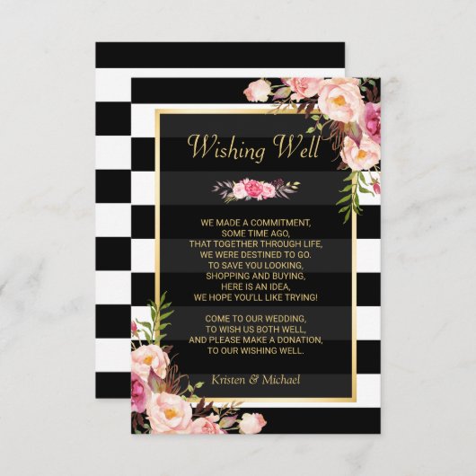 Schwarz-weiße Streifen | Hochzeitswünsche Begleitkarte (Vorne/Hinten)