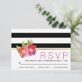 Schwarz-weiße Streifen im Wasserfarben - Hochzeit  RSVP Karte (Stehend Vorderseite)