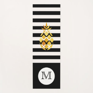 Schwarz-weiße Streifen Imitate Ananas-Monogramm Yogamatte