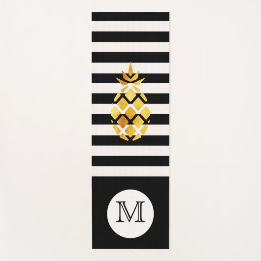 Schwarz-weiße Streifen Imitate Ananas-Monogramm Yogamatte (Vorderseite)