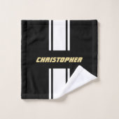 Schwarz-weiße Streifen Imitate Gold Mit Monogramm Badhandtuch Set (Waschlappen)