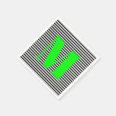 Schwarz-weiße Streifen in Monogramm, neongrün Serviette (Ecke)