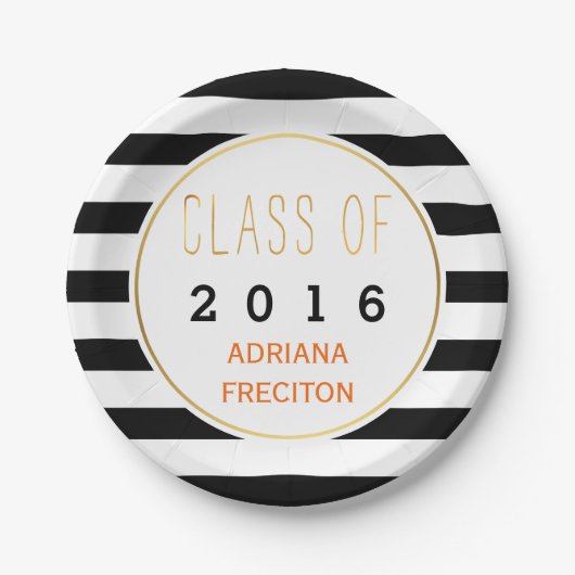 Schwarz-weiße Streifen-Klasse des Abschlusses 2016 Pappteller (Vorderseite)