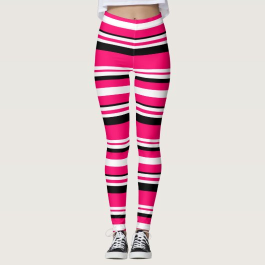 Schwarz-weiße Streifen Leggings (Vorderseite)