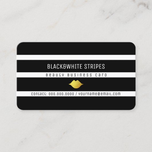 Schwarz-weiße Streifen & Lippen Moderne Schönheit Visitenkarte (Vorderseite)