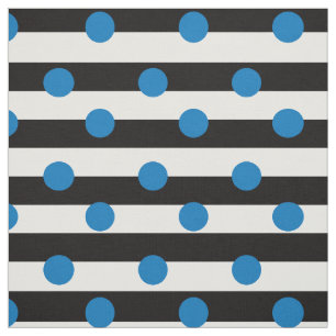 Schwarz-weiße Streifen mit blauen Polka-Punkten Stoff