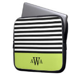 Schwarz-weiße Streifen mit dreifacher Buchstabenei Laptopschutzhülle (Vorderseite Links)