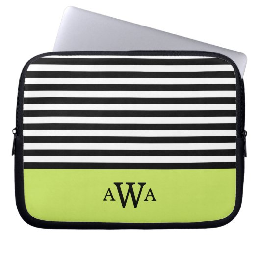 Schwarz-weiße Streifen mit dreifacher Buchstabenei Laptopschutzhülle (Vorderseite)