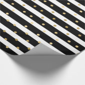 Schwarz-weiße Streifen mit goldenen Polka-Punkten Geschenkpapier (Ecke)