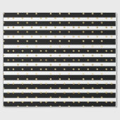 Schwarz-weiße Streifen mit goldenen Polka-Punkten Geschenkpapier (Flach)